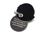 Hundemarkentasche mit Druckknopf | gefertigt aus Kunstleder | mit beidseitig gravierter Hunde-Marke | Durchmesser ca. Ø30mm