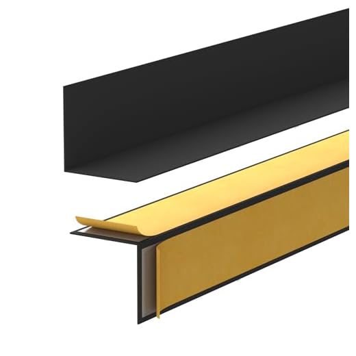 Quest Zócalo autoadhesivo, 25 x 25 mm, de PVC duro, zócalo, diseño minimalista, resistente a la humedad y a los rayos UV, fácil montaje sin taladrar, 200 cm, negro