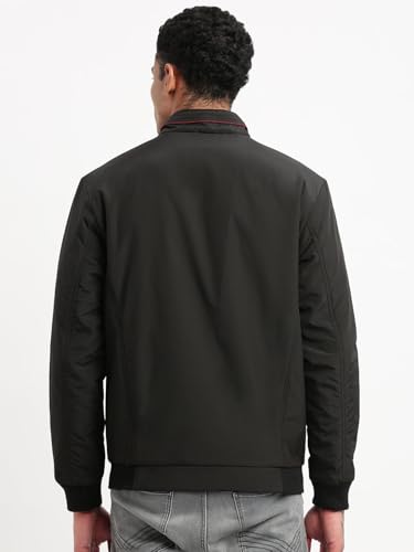 Image of SHOWOFFFF Men Solid Bomber Jacket | Mock Collar Full Sleeves Nylon Jacket for Mens | Slim Fit Regular Length Jacket for Men's