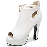 fereshte Women's Peep-Toe Sandals Stiletto High Heels Platform Summer Booties White 40 - US 8.5