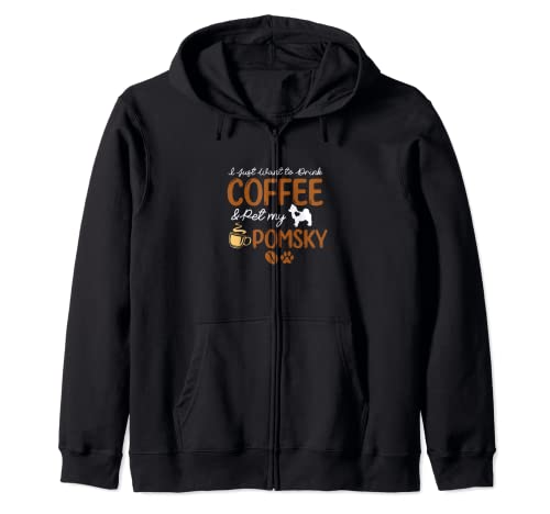 Funny Coffee Lover Cute Pomsky Dog Owner Gifts Dog Mom Dad Zip Hoodie