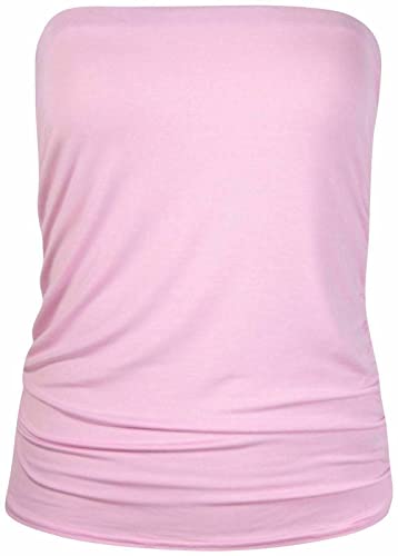 FASHION MY LOVE Women Ladies Ruched Bandeau Boob Tube Vest Crop Bra Top Baby Pink