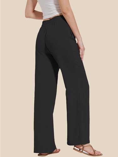 Moss Rose Women's Linen Pants Drawstring High Waisted Flowy Wide Leg Palazzo Trousers with Pockets2