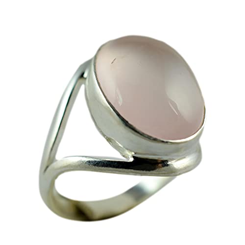 Navya Craft Rose Quartz Silver Ring, 925 Sterling Silver Statement Promise Ring for Women, Oval Shape Gemstone Handmade Jewelry, January Birthstone, Gift for Her Birthday Anniversary