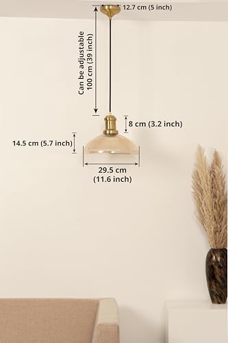 Image of Divine Trends Ribbed Golden Luster Glass Pendant Hanging Light with Antique Brass Finish | Hanging Lights for Living Room, Bedroom, Kitchen, Dining | Ceiling Lamp for Cafes, Restaurants Pack of 1
