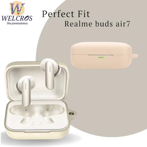 Image of WELCROS Soft Silicone Case Cover Compatible for Realme Buds Air 7 | 7 Pro (Ivory Gold, with Keychain)