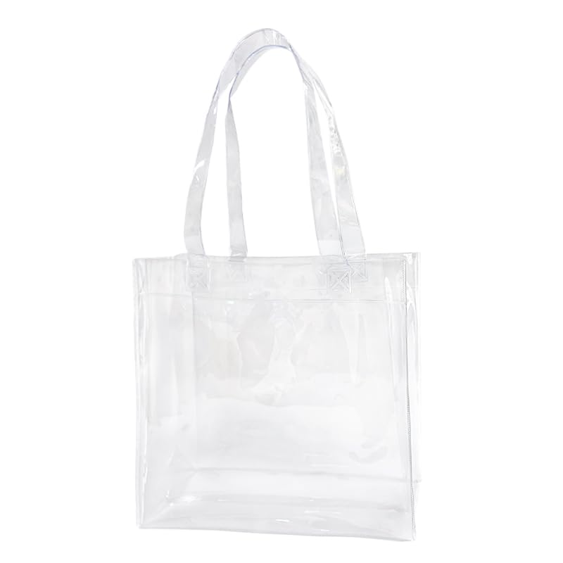 TotePrint 1pcs Clear Waterproof Large Transparent Pvc ShoppingTote Bag with Handles Clear Tote Bags for Work Beach，Sports (clear)