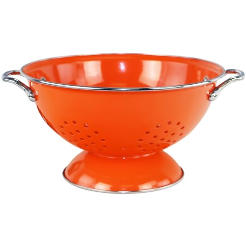 Reston Lloyd, 3 Quart Powder Coated Steel Kitchen Strainer Basket for draining Pasta, Vegetable and Fruit, Chrome Handles and Wide Stable Base, Orange