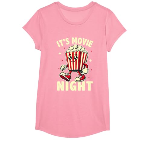 It's Movie Night Retro Family Movie Night T-Shirt, Girls, Pink, Large
