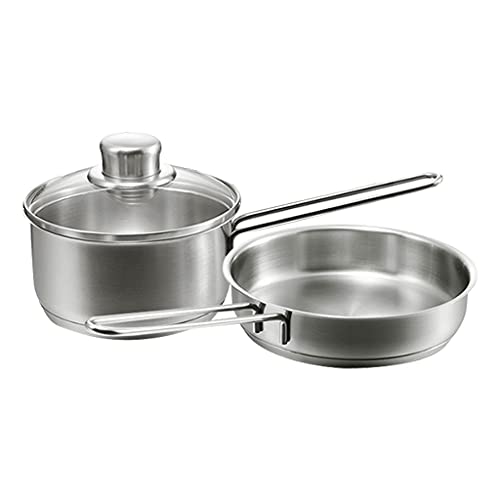 SBJKLYRN, Juego de Utensilios de Cocina de Acero Inoxidable Antiadherente de Primera Calidad: sartén, Olla, Cacerola y Olla pequeña, Acabado Plateado ，Batería de Cocina(A)