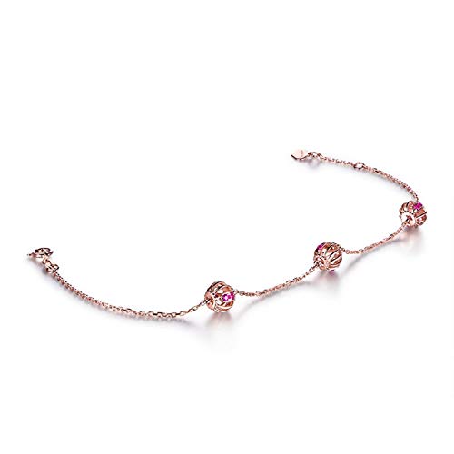 Daesar 18K Rose Gold Bracelets For Women Lantern 0.22Ct Ruby Friendship Bracelet Chain Link Bracelet Rose Gold #TOP2