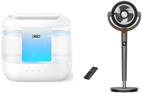 Bundle of Dreo Humidifiers for Bedroom, Top Fill 4L Supersized Cool Mist Humidifier+ Dreo Fan for Bedroom, 120° Oscillating Standing Pedestal Fan, DC Motor, 80ft Air Circulator for Whole Room,