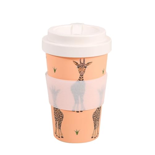 ECO CHIC Recycled Travel Coffee Cup 400ml Microwave Dishwasher Safe Plastic Travel Mug (Giraffes Beige)
