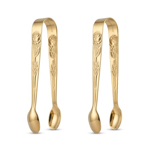 Fino Rose Sugar Tong, Gold-Plated Japanese Stainless Steel, Set of