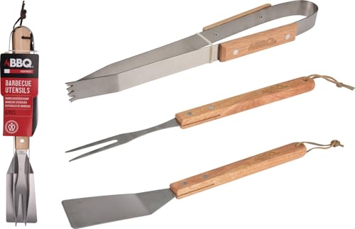Set Ustensiles Barbecue 3 Pièces en Acier Inoxydable – Spatule, Pince et Fourchette –...