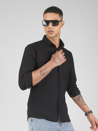 Image of Mens Cotton Lycra Full Sleeve Slim Fit Semi-Formal Shirt | Textured Pattern | Curved Hem