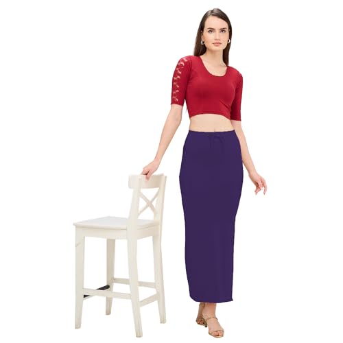 Image of DESI GIRL Cotton Lycra Stretchable Saree Shapewear Petticoat with Drawstring for Women | Fishcut Saree Petticoat with Side Slit for Easy Movement | Saree Shaper | Long inskirt