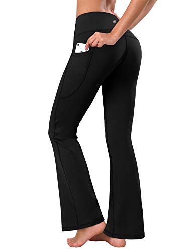 Image of BUBBLELIME 29 inch /31 inch /33 inch /35 inch /37 inch Women High Waist Bootlegs Yoga Pants Black