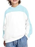 Haloumoning Boys Color Block Hoodies Kids Fashion Long Sleeve Hooded Sweatshirts Pullover 5-14 Years White