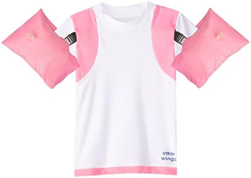 Otter Wings Kids Floaties (Water Wings) - Arm Bands / UPF 50+ Swim Shirt Combo Kids Floatation Device (Pink Block, 2-4yrs)