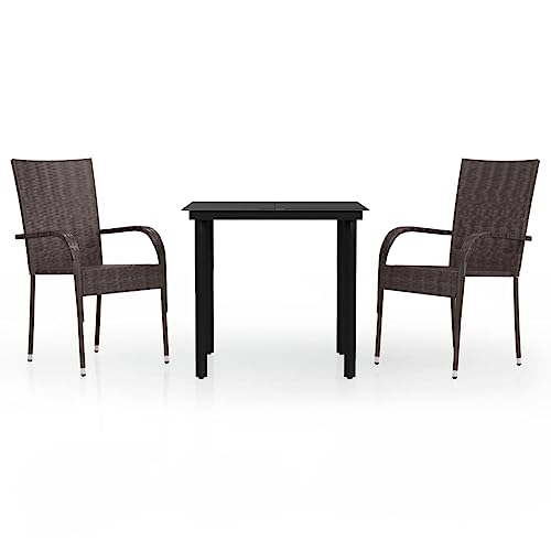 XHNIFBN Salon de jardin 3 pièces en rotin PE et acier, ensemble de meubles de jardin avec table carrée et 2 chaises, ensemble bistro pour terrasse et balcon,...