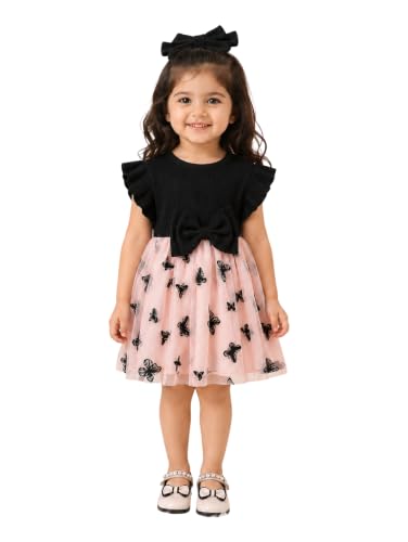 Image of TAGAS Baby Girl's Elegant and Sweet Mesh Splicing Dress for Party || Frock for Girls || Short Sleeve Dress for Girls ||Fency Dress||(KD-134)
