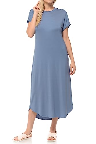 Image of iconic luxe Women's A Line Short Sleeve T Shirt Midi Dress Summer Casual
