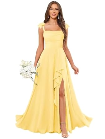 HUINI Damen Hochzeit Brautjungfernkleid – für Damen Quadratausschnitt Lang A-Linie Formal Abendkleid