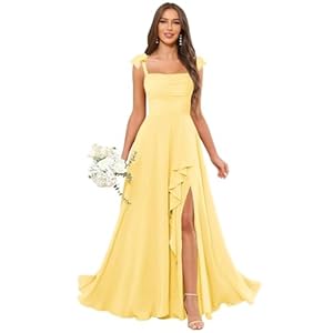 HUINI Damen Hochzeit Brautjungfernkleid – für Damen Quadratausschnitt Lang A-Linie Formal Abendkleid