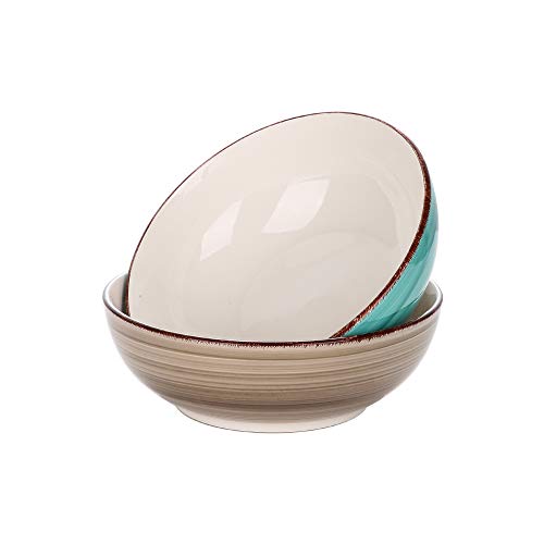 Schalen Porzellan, Bella 2 teilig handbemalte große Schüssel Set, Suppenschalen, Ramen Schalen, Salatschalen, Füllmenge 2100 ml