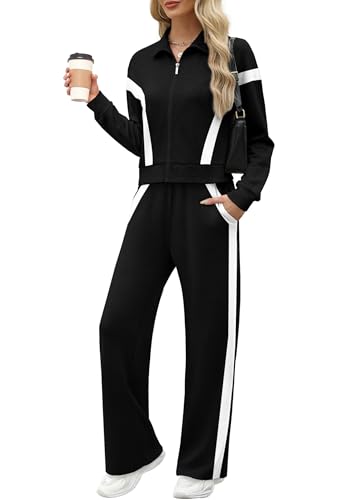 Image of XIEERDUO Lounge Sets for Women 2025 Sweatsuit 2 Piece Outfits Sweatshirt Wide Leg Sweatpant Tracksuit Matching Set