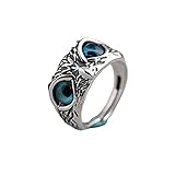 Caiyao Vintage Owl Bird Band Ring Retro Owl Eye Ring Silver Adjustable Ring Owl Charm Ring Jewelry Personalized Protection Old Wise Bird Owl Band Ring for Women Men