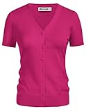 Womens Summer Cardigan Soft Knit Cropped Cardigan Hot Pink Cardigan Sweater for Women(Hot Pink,L)