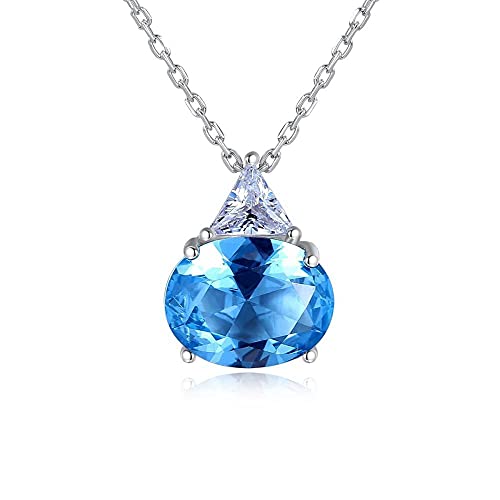 Collier argent sterling femme avec pendentif ovale cristal bleu tendance minimaliste coréenne