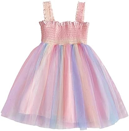 Toddler Baby Girls Sleeveless Rainbow Tutu Dress Infant Tulle Layered Sundress Skirt with Sequins Heart (Rainbow, 5-6 Years)