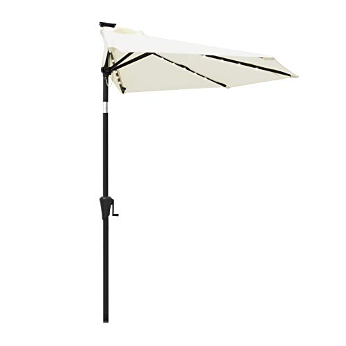 C-Hopetree 9 ft Half Round Outdoor Patio Market Wall Umbrella with Solar LED Lights and Tilt, Ivory by C-Hopetree - Used condition - US$43.99
