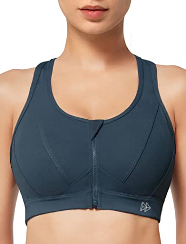 Yvette Zip Front Sports Bra - High Impact Sports Bras For Women Plus Size Workout Fitness Running,Navy #TOP16