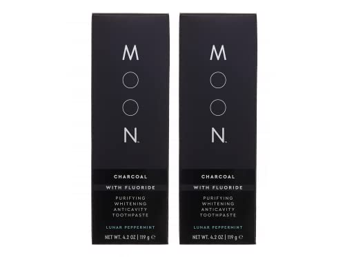 MOON Charcoal Whitening Toothpaste with Fluoride, Lunar Peppermint - 4.2oz (2 Pack)