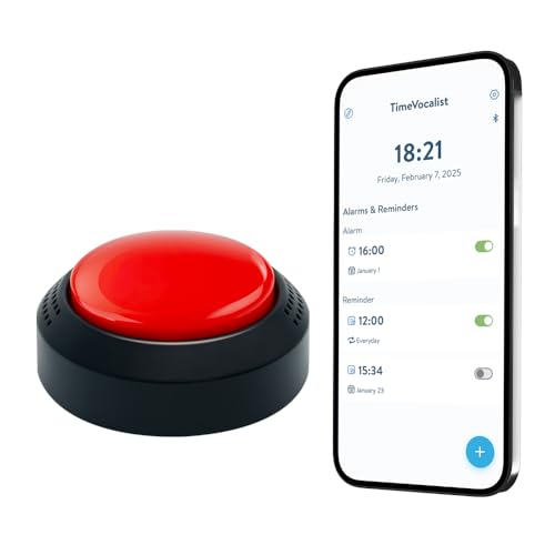 Large Talking Alarm Clock with Button for The Visually Impaired, Dementia and Parkinson’s Stress Relief with Voice Messages and iOS and Android app for Easy Reminders & time Setting (English USA)