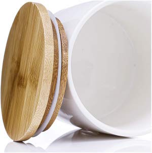 Arthausen White Ceramic 600mL 25 cup Food Storage Jar Canister with Airtight Bamboo Lid Modern Design Food Canisters - Great for Loose Tea Coffee Sugar Spice Nuts Snacks Seasonings Storage Jar Caddy