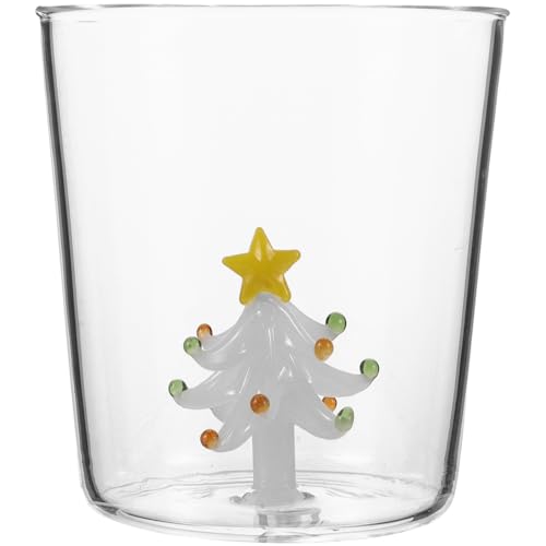 COOPHYA Taza de cristal navideña: Vaso navideño con diseño de árbol de Navidad - Vaso transparente navideño de 300 ml para café, leche y zumo