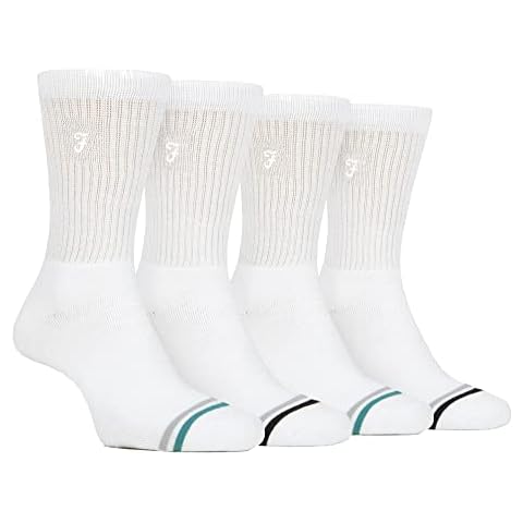 Mens Bamboo Sport Socks in Black & White | Farah | 4 Pack | Diabetic Friendly Sport Socks with Smooth Toe Seam & Loose Top | Tennis Gym Running Socks (6-11, White) Cover