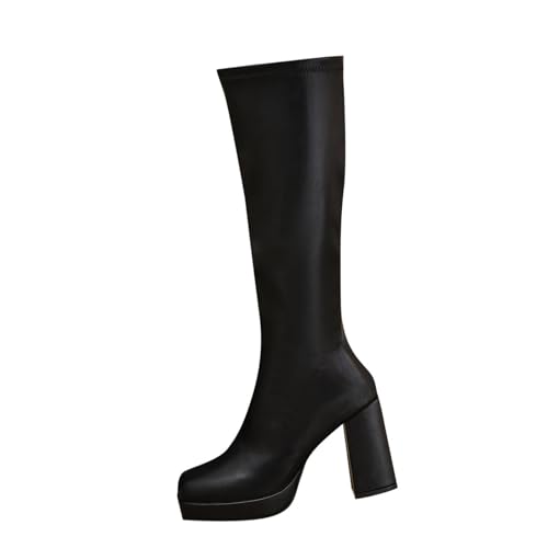 Bottes montantes au genou ajustement extensible fini les mollets serrés talon bloc noir