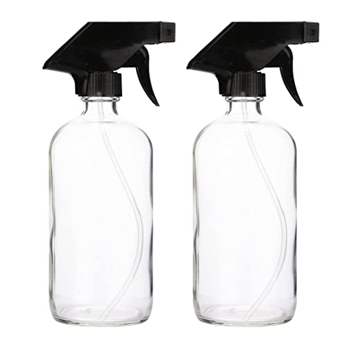 Chef s Star Glass Spray Bottles for Cleaning Solutions, Plants, and Hair, Empty Refillable Misting Spritzer with 3 Adjustable Spray Settings, 16 Oz, Pack of 2, Clear