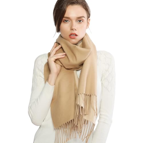 RIIQIICHY Winter Cashmere Wool Scarf Pashmina Shawl Wrap for Women Long Large Warm Thick Reversible Scarves Camel and Beige