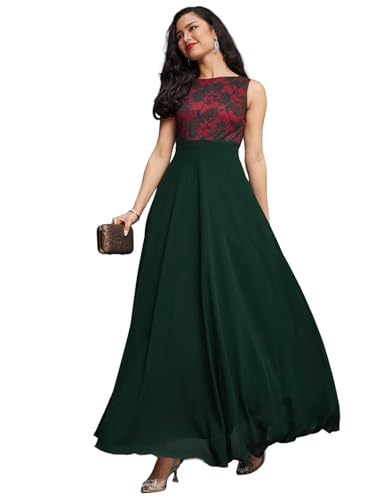 Image of Miss Chase Women's Floral Printed Relaxed Fit V-Neck 3 /4th Sleeve Maxi Dress