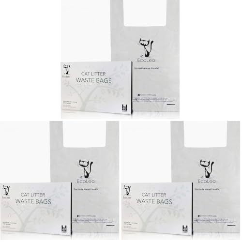Image of Cat Litter Waste Poop Bags - XL, Cornstarch, Thick Pet /Dog Poo Bags with Easy-Tie Handles,10.5 x 18.5 inch, White, EcoLeo (Pack of 3)