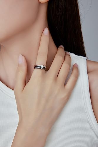VQYSKO Dual Stacking Rings for Women,18K Gold Plated Cubic Zirconia Gold Eternity Band for Women,Thumb Ring fo Women Men Teen Girls,Size 6-10 (7, Black White)