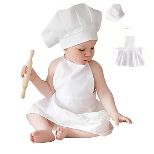 Baby Koch Kostüm Set,Neugeborene Baby Koch Kostüm Fotografie Fotos Requisiten Outfits Hut + Schürze,Baby Geburtstag Fotografie Prop