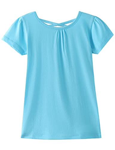 Image of Noomelfish Girls Criss Cross Back T-Shirts Short Puff Sleeve Tee Tops (5-12 Years)
